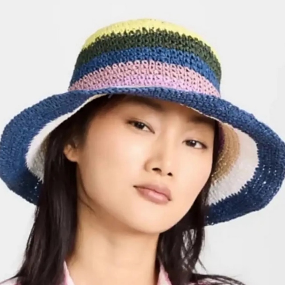 NWT HAT ATTACK Remy Multi Bucket Hat in Navy Stripe, Revolve, One Size, Ladies